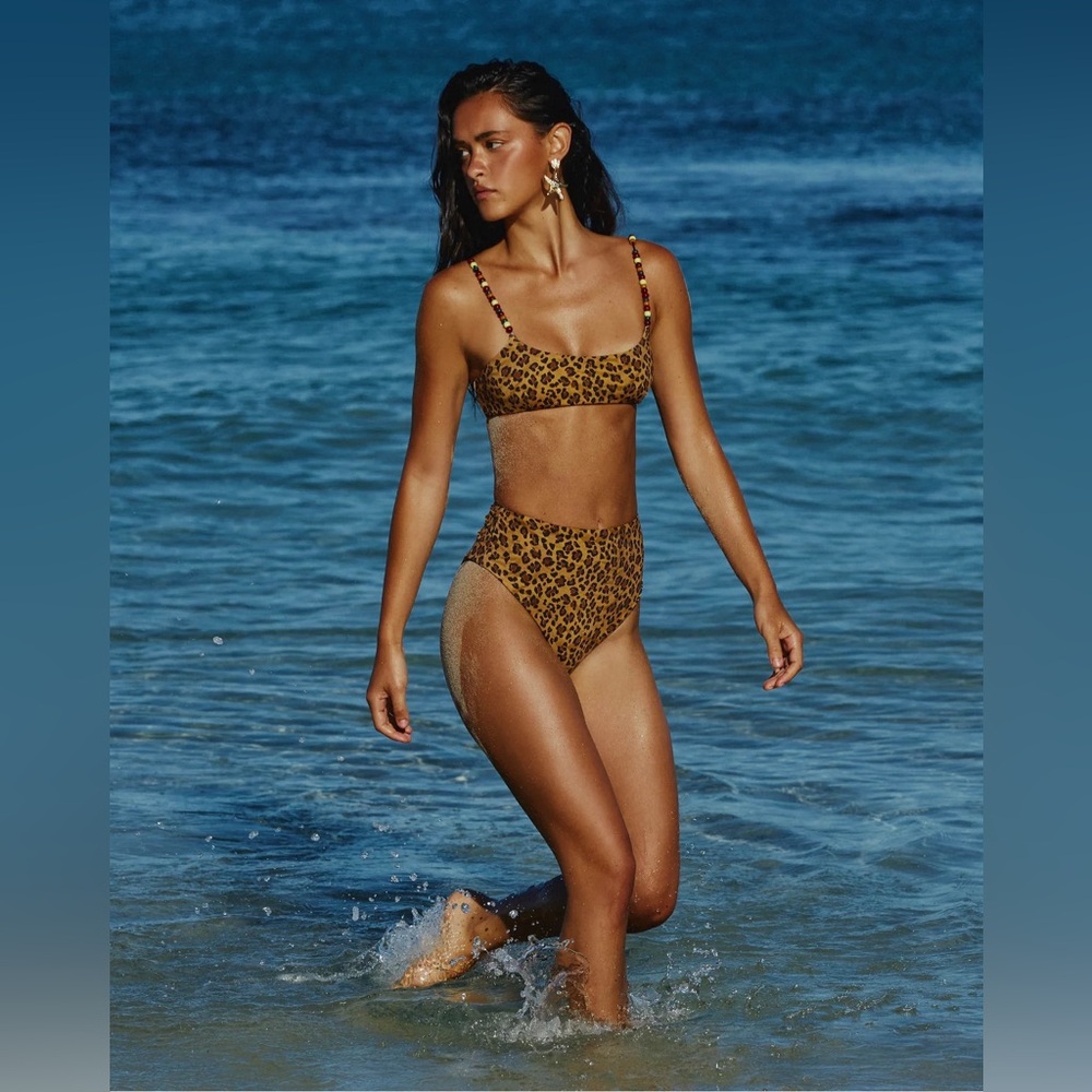 NWT free people Leopard Print High-Waisted Bikini It's Now Cool Bottoms and top